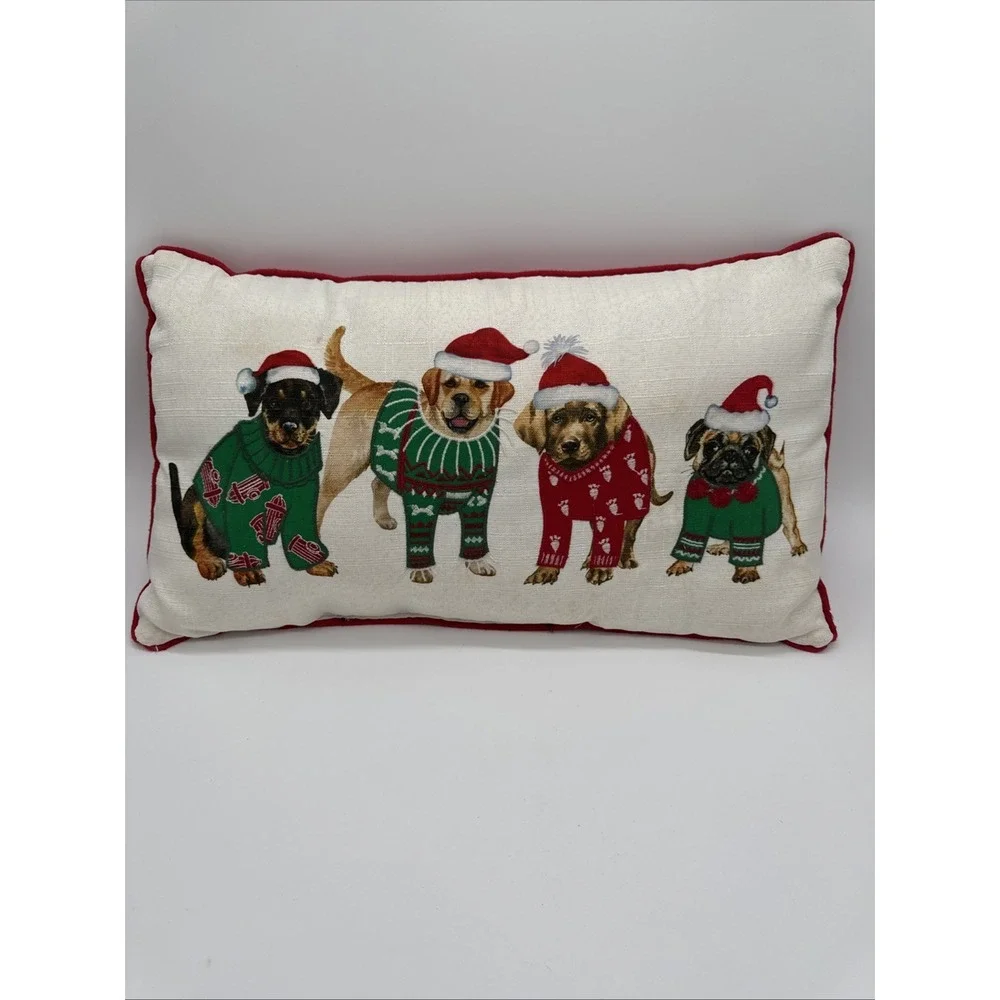 Dogs Santa Hats Christmas‎ Scarves Holiday Pillow Lumbar Pug Lab Beagle